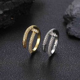 Top Quality 1to1 Original Women Designer New Nail Copper Inlaid with Zircon Versatile Trendy Mens and Womens Hip-hop Original Designer Logo Engrave Ring