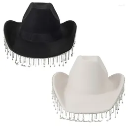 Berets Rhinestone Tassel Vintage Fedora Cap Trend Cowgirl Jazz Hat Unisex Boho Felt For Women Men