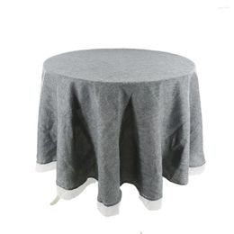 Table Cloth Rustic Round Tablecloth Gray Cotton Linen Cover Solid Decorative Elegant Pastoral Tablecloths With Lace Edge