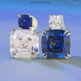 Stud Earrings 2024 925 Silver European And American Fashion OL Blue White Zircon With High Quality Light Luxury Style