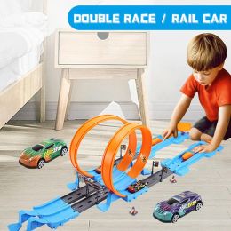 Stunt Speed Double Car Wheels Model Racing Track Diy Assembled Rail Kits Catapult Rail Car Racing Boy Toys For Children Gift