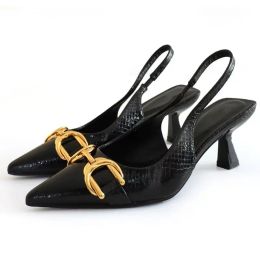 Boots Traf 2023 Black Studded Heeled Slingback Pumps Women Summer Animal Print Heels Pointed Toe Stiletto Shoes Wedding Sandals