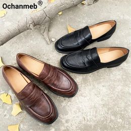 Casual Shoes Ochanmeb Women Genuine Leather Penny Loafers Woman Retro Slip-ons Flat Round Toe Black Brown Flats Big Size 42 Spring