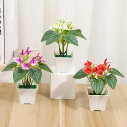 Decorative Flowers Artificial Anthurium Bonsai Potted Flower Plant Fake Home Office Garden Decor