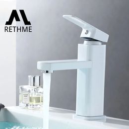 RETHME White Bathroom Sink Faucet Square Basin Cold Water Mixed Vanity Tap Deck Mounted Washbasin 240325