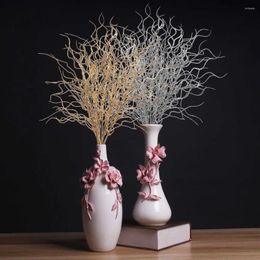 Decorative Flowers Wedding Simulation Leaf Golden Powder Ornaments Grass Bouquet Fake Foliage Plant Coral Flower Branches Christmas