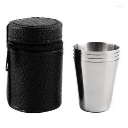 Wine Glasses 100set 4pcs/set Stainless Steel Camping Cup Mug Outdoor Hiking Folding Portable Tea Coffee Beer With Black Bag SN666