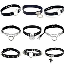 New Punk Rock Gothic PU Leather Heart Round Spike Rivet Collar Studded Choker Necklace Body Jewellery Birthday Party Gift