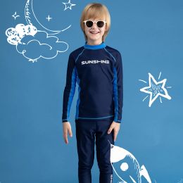 Wear Julysand Boys Swimwear Children Long Sleeve Rash Guard Sets Kids Sun Protection Suit Boy Two Piece Swimsuit