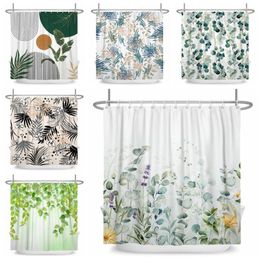 Shower Curtains Plant Curtain Green Leaves Tree Floral Bathroom Spring Natural Eucalyptus Set With Hooks