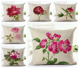 pink floral throw pillow case for sofa chair bed fuchsia flowers cushion cover peony almofada garden plant cojines7681872