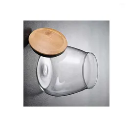 Storage Bottles Household Mushroom Shape Candies Jar Coffee Beans Dry Fruit Clear Glass Can With Wooden Lid Accessories