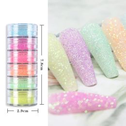 6 Colours Pigment Nail Powder Sugar Sweater Nail Glitter, High-Gloss Pearlescent Chrome Powder for Manicure Decoration