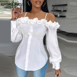 Women's Blouses Women Chic Spaghetti Straps Solid Edible Tree Casual White Shirt Tops