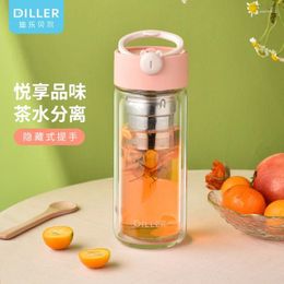 Wine Glasses DILLER Tea Separation Cup Women's Portable Double Layer Glass Home Water With Seperation Flower