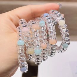 New Telephone Cord Scrunchies Spiral Hair Tie Ponytail Holder Clear Color Rubber Bands Elastic Hair Band Women Hair Accessories