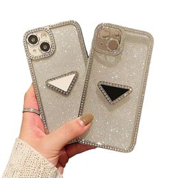Diamond Encrusted Metal Logo Phone Case Rhinestone Bezel For Iphone 14 13 12 11Pro Max Gradient Glitter Electroplating Cover