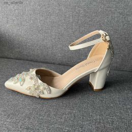 Dress Shoes Summer Brand Women Sandals Party Flower Rhinestone Cover Heel 10.5 CM Square Lady Wedding Hot Sale Lovely Shoe H240403PUYC