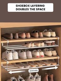 Portable Spacesaving Shoe Rack Retractable Cabinet Layered Partition Holders Hanging Basket Home Neatening Storage 240328