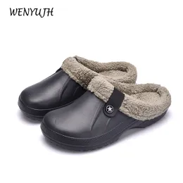 Boots Waterproof Mule Clogs Men Slippers Winter Warm Unisex Fur Slippers House Room Slippers Trend Indoor Floor Shoes Slides for Women