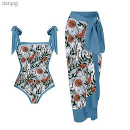 Women's Swimwear Vintage Print One Piece Swimsuit and Cover Up Holiday Beachwear Hood Designer Swimsuit Surfsuit Spa Swimming Suit for Women Y240403