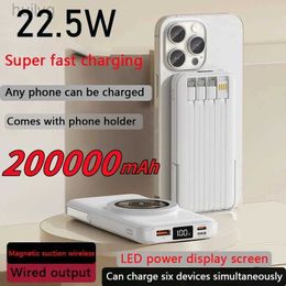 Cell Phone Power Banks New Wireless Power Bank 200000mAh Fast Magnetic Suction Portable Built-in Cable Three in One Durable Mobile Power Supply 2443