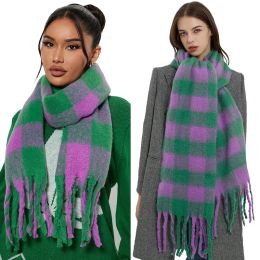 2023 New Women Plaid Scarf Winter Warm Shawls Cashmere Thicked Wrap Ladies Long Tassel Blanket Scarves Bufanda Mujer