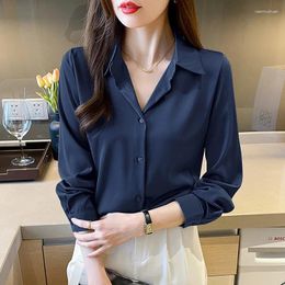 Women's Blouses Spring Fashion Elegant Satin Shirts Solid Color Ladies Causal Women Long Sleeve Female Tops