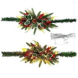 Decorative Flowers Christmas Mailbox Wreath Festive Holiday Glowing Led Pine Cone Berry Green Leaves Indoor/outdoor For
