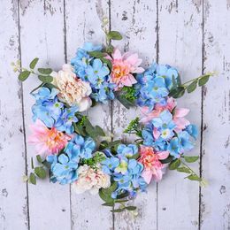 Decorative Flowers Holiday Wreath Vibrant Hydrangea For Door Wall Decoration Fake Flower With Detail Home Wedding Farmhouse Decor