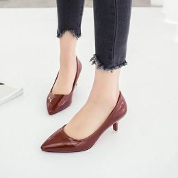 Pumps Lady Low Pricing Shiny Patent Leather 5cm Med Heels Pumps Pointy Toe Stilettos For Narrow Foot 3442 26cm Brown Green OL SlipOn