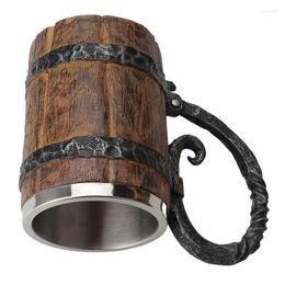 Mugs Large Capacity Imitation Wood Mug Stainless Steel Handle Barrel Cup Drinkware Medieval Cocktail For Coffee