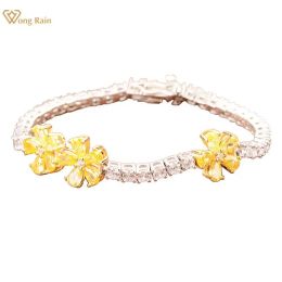 Bangles Wong Rain 100% 925 Sterling Silver Flower High Carbon Diamonds Citrine Gemstone Tennis Bracelet Bangle Fine Jewellery Wholesale