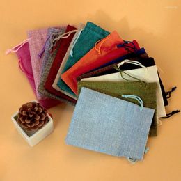 Gift Wrap 10pcs/lot Natural Linen Burlap Bag Jute Drawstring Bags Jewelry Packaging Party Favor Candy