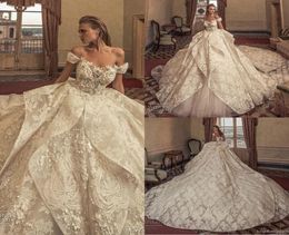 Julia Kontogruni Vintage Ball Gown Wedding Dresses Off Shoulder Lace Appliques Beads Court Train Plus Size Chapel Bridal Gowns Roy3876018