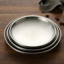 Plates Dinner Plate 304 Stainless Steel Dinnerware Round Eco-Friendly Tableware Household Fruit Nut Serving Tray