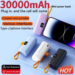 Cell Phone Power Banks New 30000mAh Mini Power Bank Built in Cable PowerBank Digital display External Battery Portable Charger For iPhone Samsung 2443