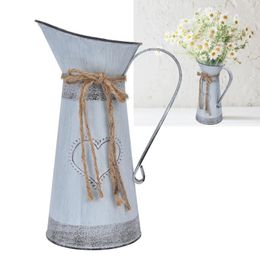 Vases Rustic Retro Style Metal Flower Bucket Multifunctional Mini Pitcher Jug Decorative Vase For Household Office