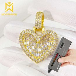 Bling Heart Square Moissanite Pendant Necklaces for Men Real Diamond Necklace Women Jewellery Pass Tester with GRA