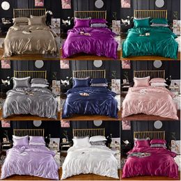 High End Home Emulation Silk Satin Bedding Set Luxury Single Double Duvet Cover Set High Quality King Queen Size Bedding Sets 240415