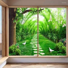 Window Stickers Customised Bathroom Privacy Film Decoration Green Bamboo Landscape Living Room Bedroom Simulation Stati