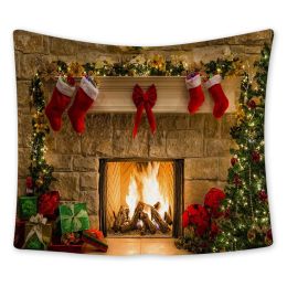 Xmas Fireplace Backdrop Christmas Tree Photography Background Party Banner Home Decoration, 200x150cm