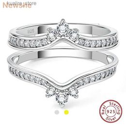 Cluster Rings Newshe Two Color 925 Silver Yellow Gold Crown Wedding Rings for Women Guard Enhancers Round Cubic Zirconia Adjustable Wrap Band L240402