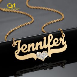 Necklaces Personalised Name Necklace with Crystal Heart Custom Stainless Steel Names Pendant Gold Chain for Women Jewellery Birthday Gifts