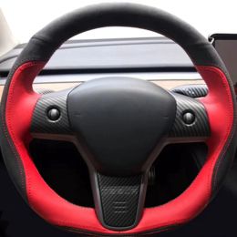 DIY Car Steering Wheel Cover Wrap Non-Slip Genuine Leather Suede Leather Braid For Tesla Model 3 2015-2021 Model Y 2019-2021