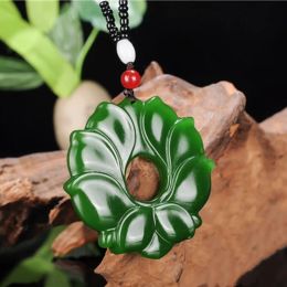 Chinese Green Jade Lotus flower peafowl Jade Pendant Jewellery Fine Jewellery Lucky Safety Charms Jade Necklace Pendant