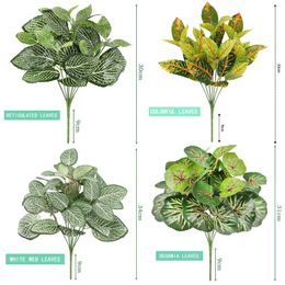 Decorative Flowers Artificial Green Plant 7 White Mesh Leaves Colourful Leaf Wall Flower Begonia Living Room Office Decoration