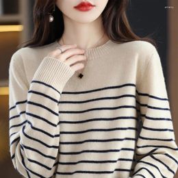 Women's Sweaters Fashion O-Neck Striped Sweater Women Pullover Sueter Mujer Invierno 2024 Long Sleeve Knitted Tops G955