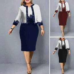 2 PcsSet Women Coat Dress Set Flower Print Lady Summer Outfit Three Quarter Sleeves Knee Length Party 240322