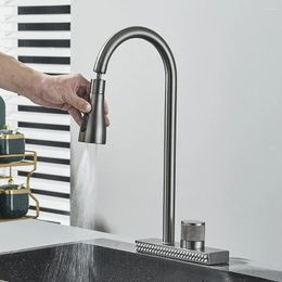 Kitchen Faucets Waterfall Faucet Pull Out Cold Mixer Taps Single Hole Rotatable Handle Sink Black/ Gray